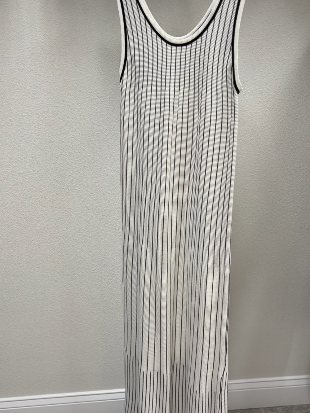 Sleeveless White Maxi Dress with Black Pinstripes